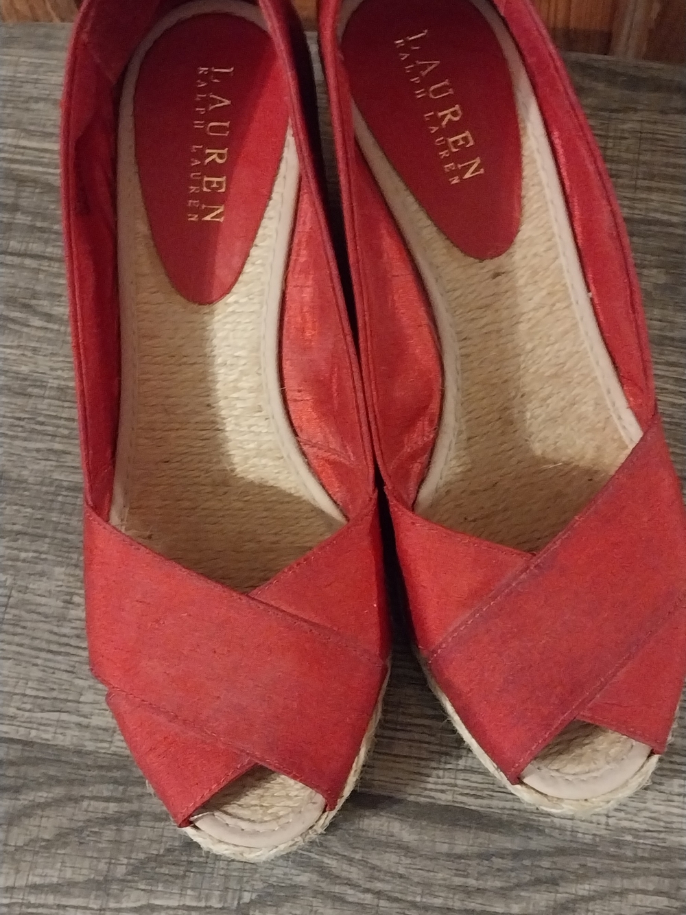 Lauren Ralph Lauren Red Espadrille Peep-Toe Wedges